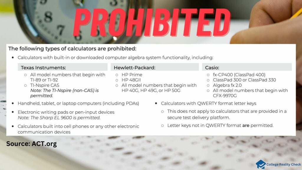 ACT calculators prohibited