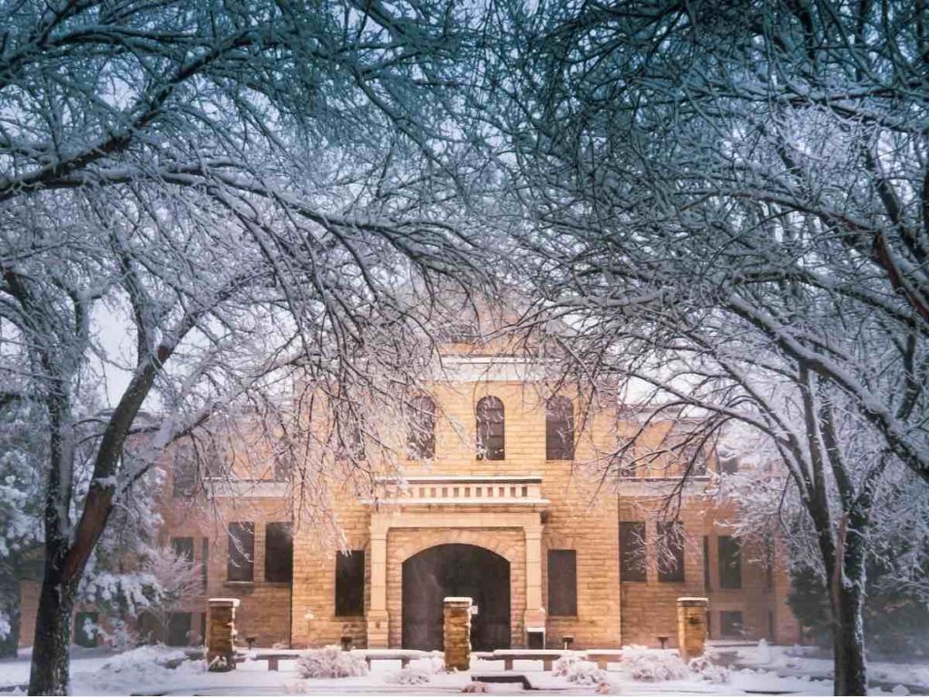 Fort Hays State University campus in winter