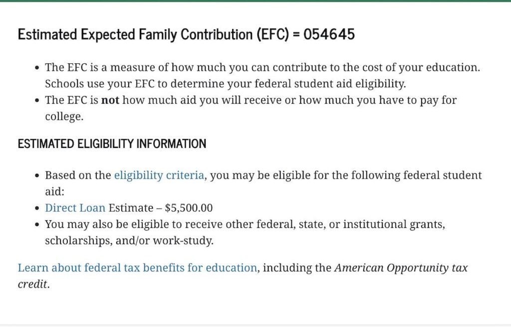 high EFC (estimated family contribution) that needs to be lowered for financial need