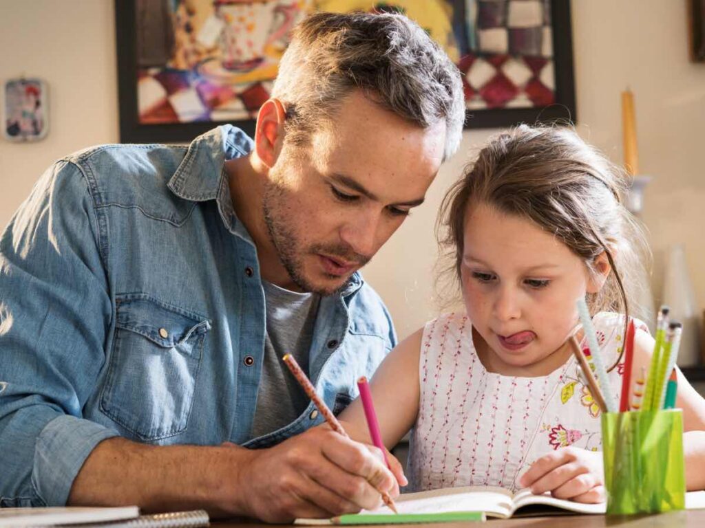 doing homework with Dad